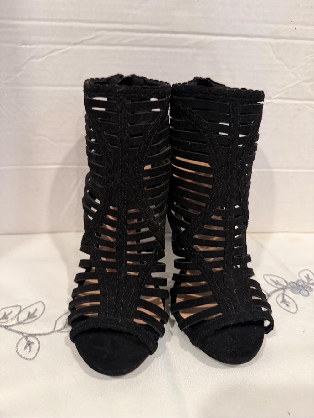 Women’s Black Strappy Cutout Heeled Sandals